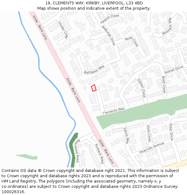 19, CLEMENTS WAY, KIRKBY, LIVERPOOL, L33 4BD: Location map and indicative extent of plot