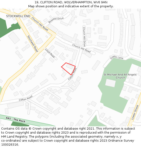 19, CLIFTON ROAD, WOLVERHAMPTON, WV6 9AN: Location map and indicative extent of plot