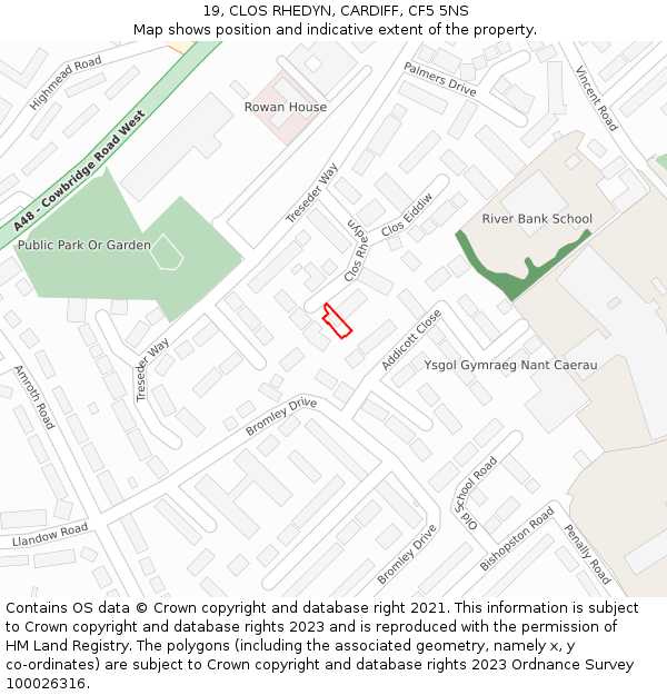 19, CLOS RHEDYN, CARDIFF, CF5 5NS: Location map and indicative extent of plot