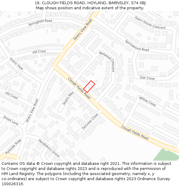 19, CLOUGH FIELDS ROAD, HOYLAND, BARNSLEY, S74 0BJ: Location map and indicative extent of plot