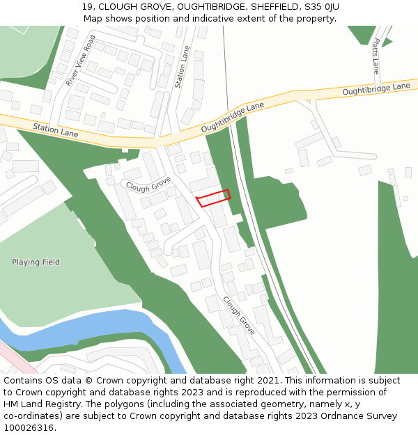 19, CLOUGH GROVE, OUGHTIBRIDGE, SHEFFIELD, S35 0JU: Location map and indicative extent of plot