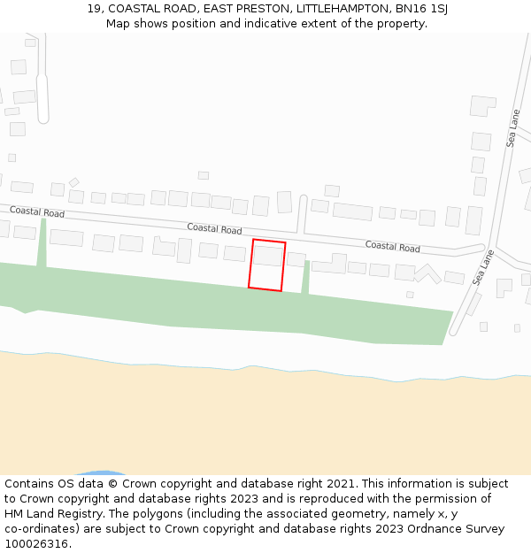 19, COASTAL ROAD, EAST PRESTON, LITTLEHAMPTON, BN16 1SJ: Location map and indicative extent of plot