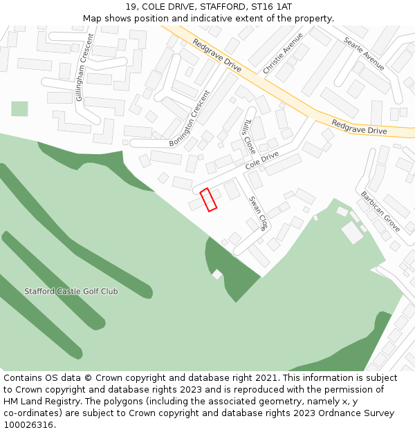 19, COLE DRIVE, STAFFORD, ST16 1AT: Location map and indicative extent of plot