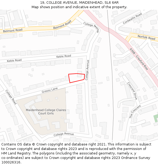 19, COLLEGE AVENUE, MAIDENHEAD, SL6 6AR: Location map and indicative extent of plot