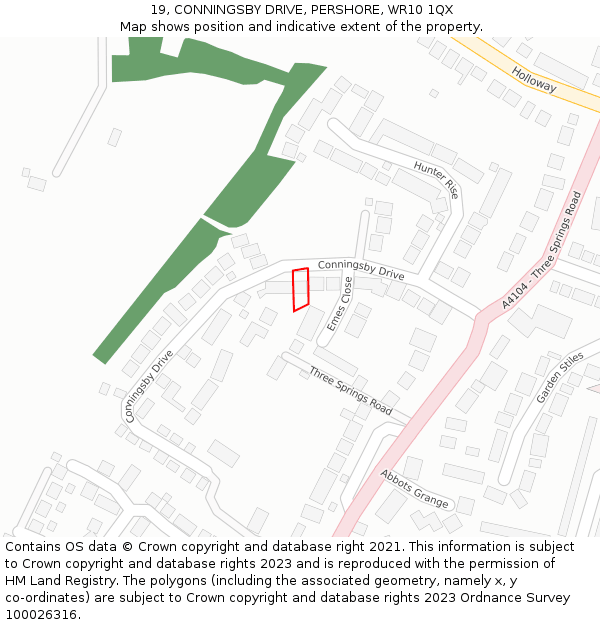 19, CONNINGSBY DRIVE, PERSHORE, WR10 1QX: Location map and indicative extent of plot