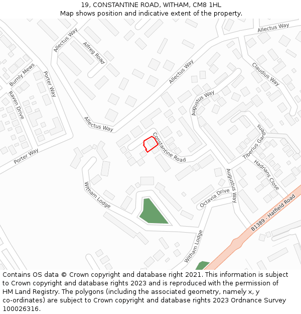 19, CONSTANTINE ROAD, WITHAM, CM8 1HL: Location map and indicative extent of plot