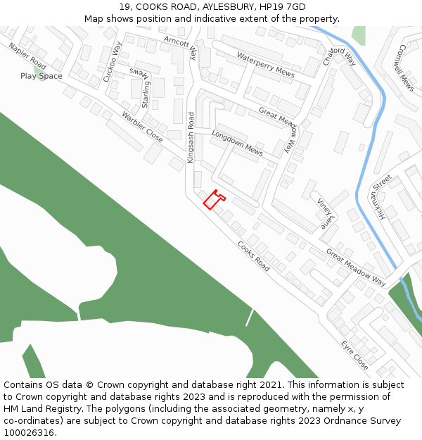 19, COOKS ROAD, AYLESBURY, HP19 7GD: Location map and indicative extent of plot
