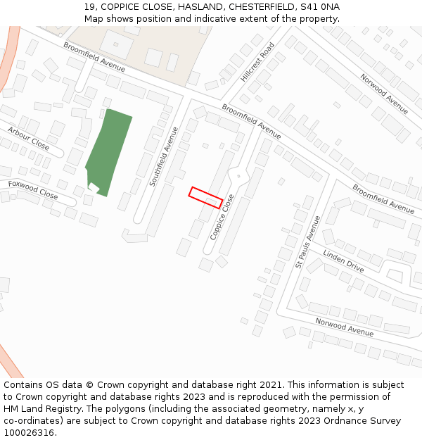 19, COPPICE CLOSE, HASLAND, CHESTERFIELD, S41 0NA: Location map and indicative extent of plot