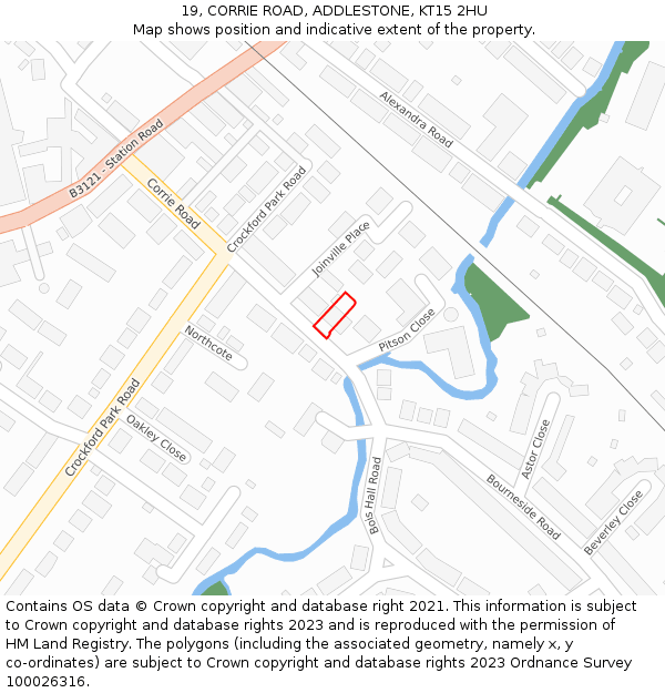 19, CORRIE ROAD, ADDLESTONE, KT15 2HU: Location map and indicative extent of plot