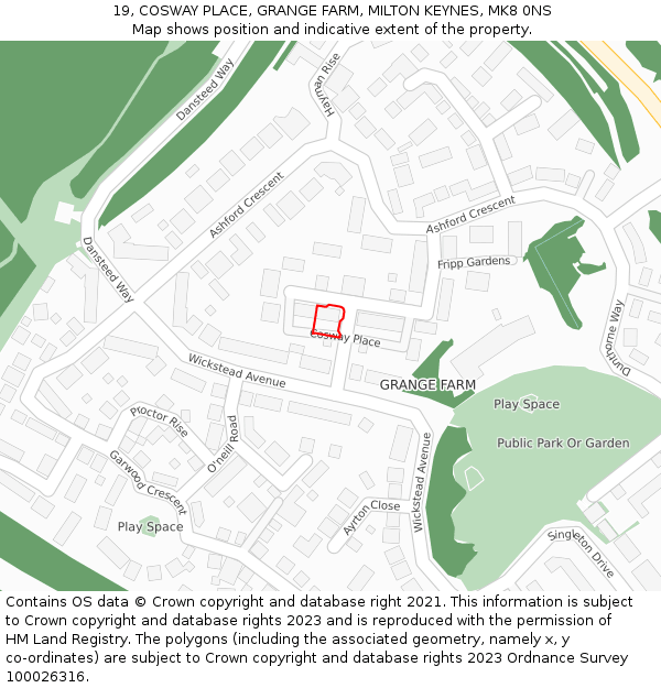 19, COSWAY PLACE, GRANGE FARM, MILTON KEYNES, MK8 0NS: Location map and indicative extent of plot