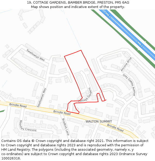 19, COTTAGE GARDENS, BAMBER BRIDGE, PRESTON, PR5 6AG: Location map and indicative extent of plot