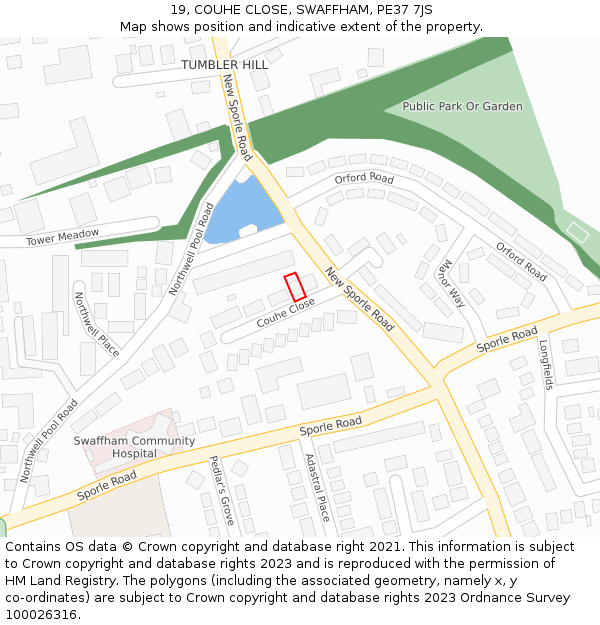 19, COUHE CLOSE, SWAFFHAM, PE37 7JS: Location map and indicative extent of plot