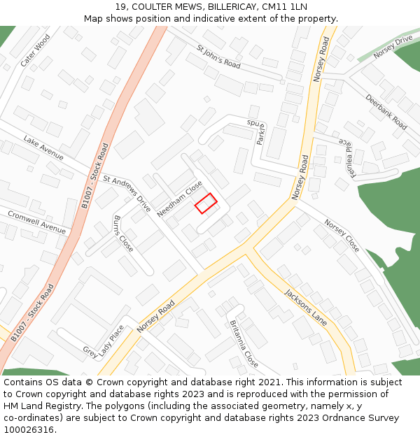 19, COULTER MEWS, BILLERICAY, CM11 1LN: Location map and indicative extent of plot
