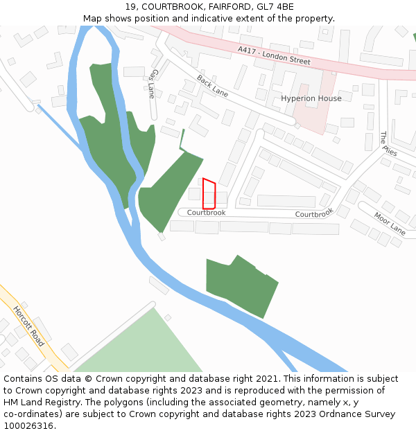 19, COURTBROOK, FAIRFORD, GL7 4BE: Location map and indicative extent of plot