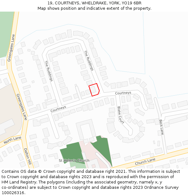 19, COURTNEYS, WHELDRAKE, YORK, YO19 6BR: Location map and indicative extent of plot