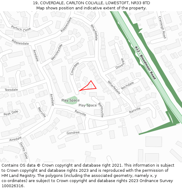 19, COVERDALE, CARLTON COLVILLE, LOWESTOFT, NR33 8TD: Location map and indicative extent of plot