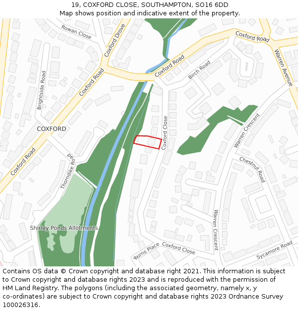 19, COXFORD CLOSE, SOUTHAMPTON, SO16 6DD: Location map and indicative extent of plot
