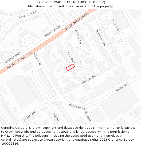 19, CROFT ROAD, CHRISTCHURCH, BH23 3QQ: Location map and indicative extent of plot