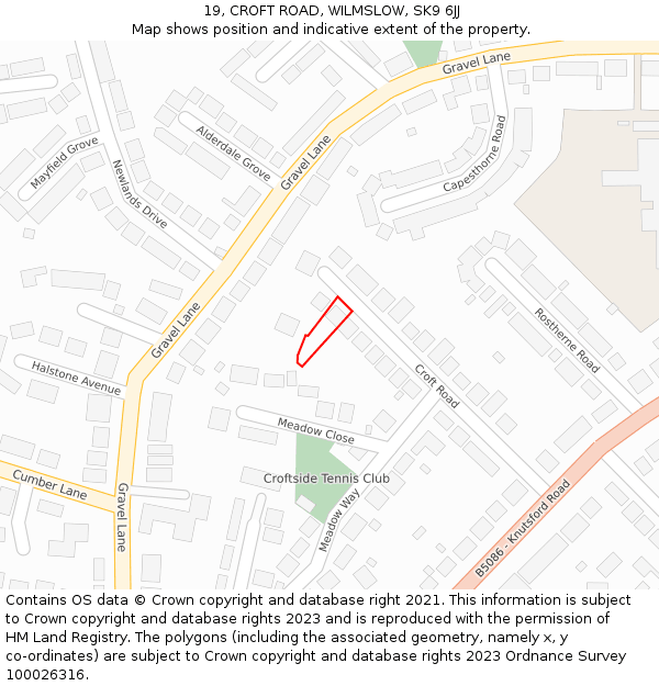19, CROFT ROAD, WILMSLOW, SK9 6JJ: Location map and indicative extent of plot