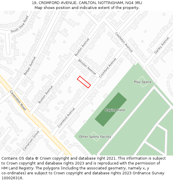 19, CROMFORD AVENUE, CARLTON, NOTTINGHAM, NG4 3RU: Location map and indicative extent of plot