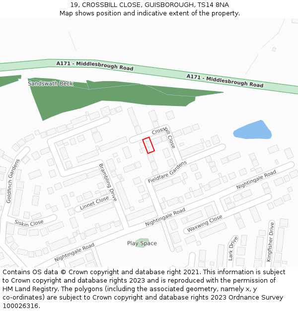 19, CROSSBILL CLOSE, GUISBOROUGH, TS14 8NA: Location map and indicative extent of plot