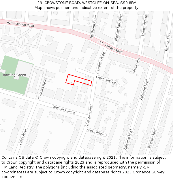19, CROWSTONE ROAD, WESTCLIFF-ON-SEA, SS0 8BA: Location map and indicative extent of plot