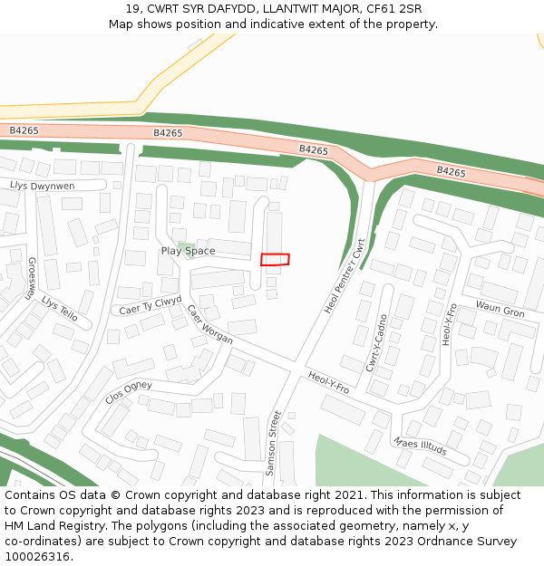 19, CWRT SYR DAFYDD, LLANTWIT MAJOR, CF61 2SR: Location map and indicative extent of plot