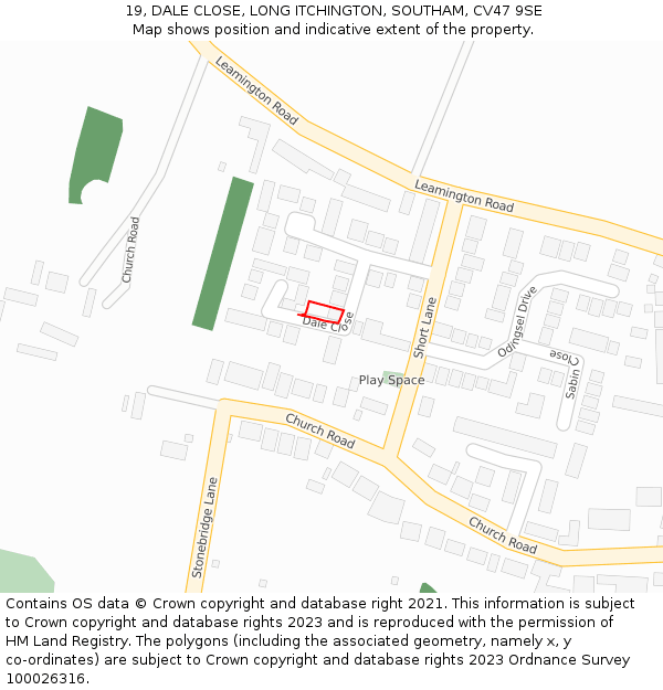 19, DALE CLOSE, LONG ITCHINGTON, SOUTHAM, CV47 9SE: Location map and indicative extent of plot