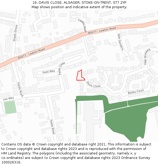 19, DAVIS CLOSE, ALSAGER, STOKE-ON-TRENT, ST7 2YP: Location map and indicative extent of plot