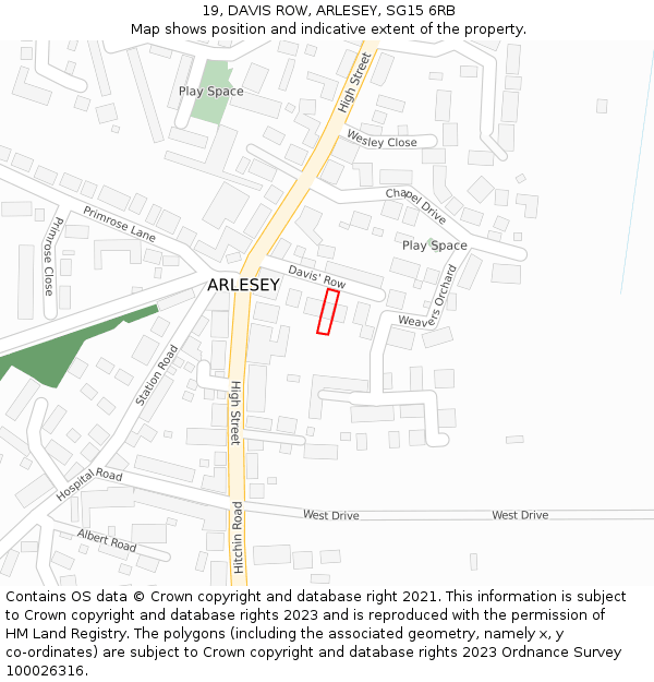19, DAVIS ROW, ARLESEY, SG15 6RB: Location map and indicative extent of plot
