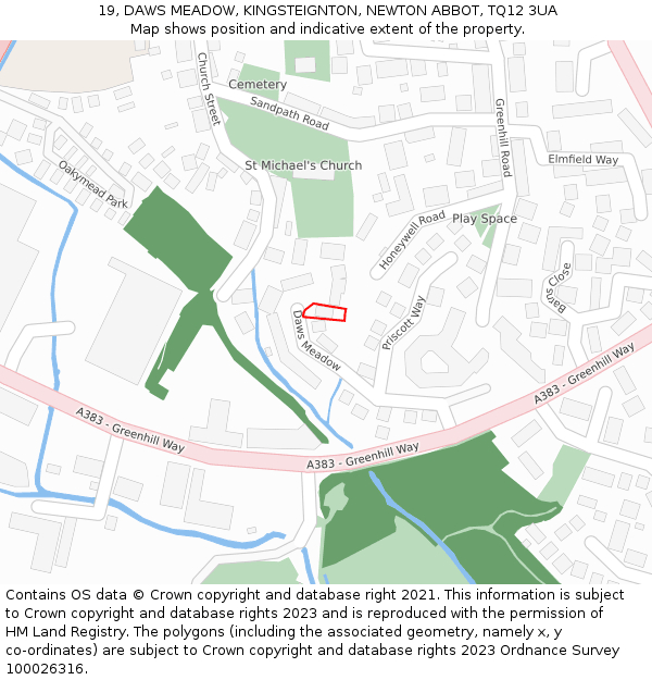 19, DAWS MEADOW, KINGSTEIGNTON, NEWTON ABBOT, TQ12 3UA: Location map and indicative extent of plot