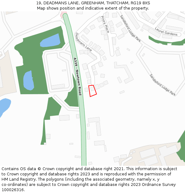 19, DEADMANS LANE, GREENHAM, THATCHAM, RG19 8XS: Location map and indicative extent of plot