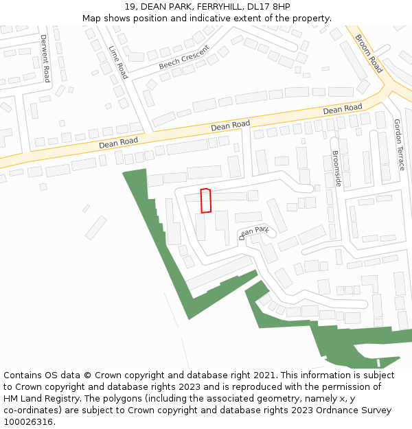 19, DEAN PARK, FERRYHILL, DL17 8HP: Location map and indicative extent of plot