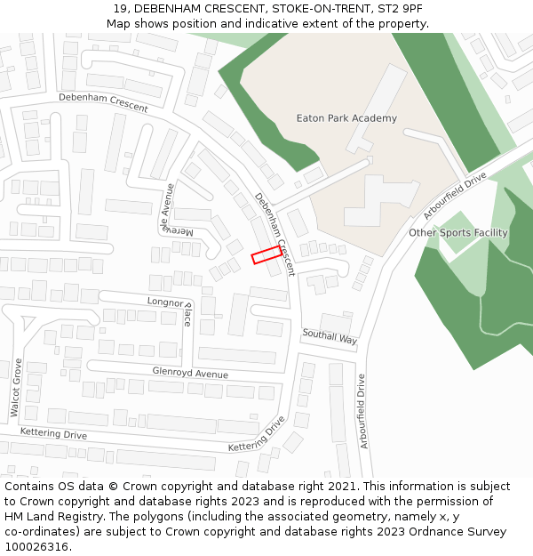 19, DEBENHAM CRESCENT, STOKE-ON-TRENT, ST2 9PF: Location map and indicative extent of plot