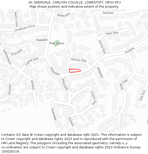 19, DEEPDALE, CARLTON COLVILLE, LOWESTOFT, NR33 8TU: Location map and indicative extent of plot