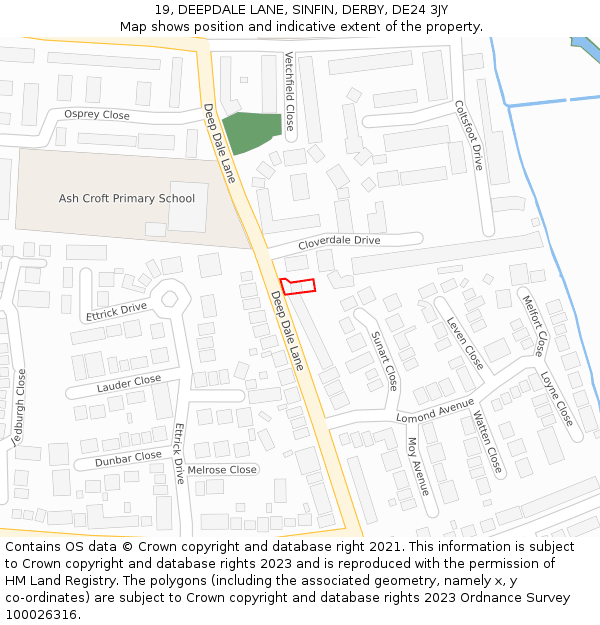 19, DEEPDALE LANE, SINFIN, DERBY, DE24 3JY: Location map and indicative extent of plot