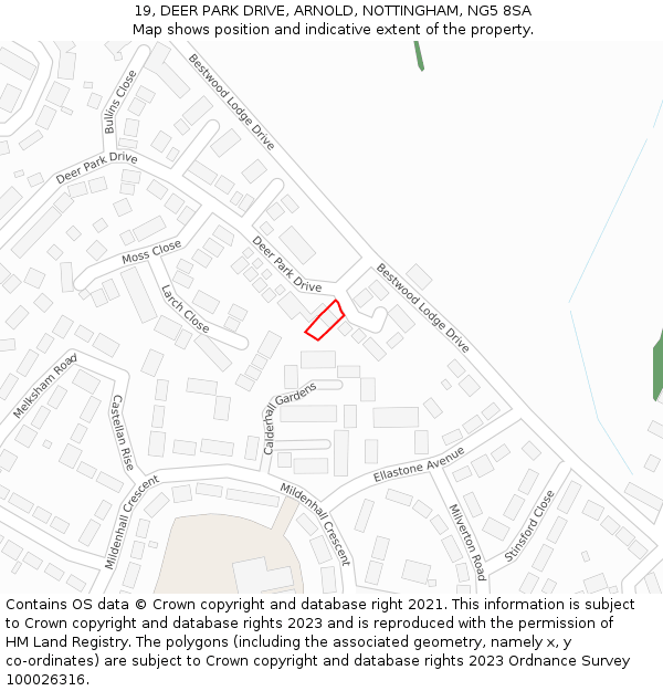 19, DEER PARK DRIVE, ARNOLD, NOTTINGHAM, NG5 8SA: Location map and indicative extent of plot