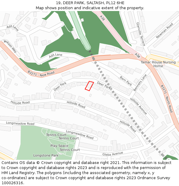 19, DEER PARK, SALTASH, PL12 6HE: Location map and indicative extent of plot