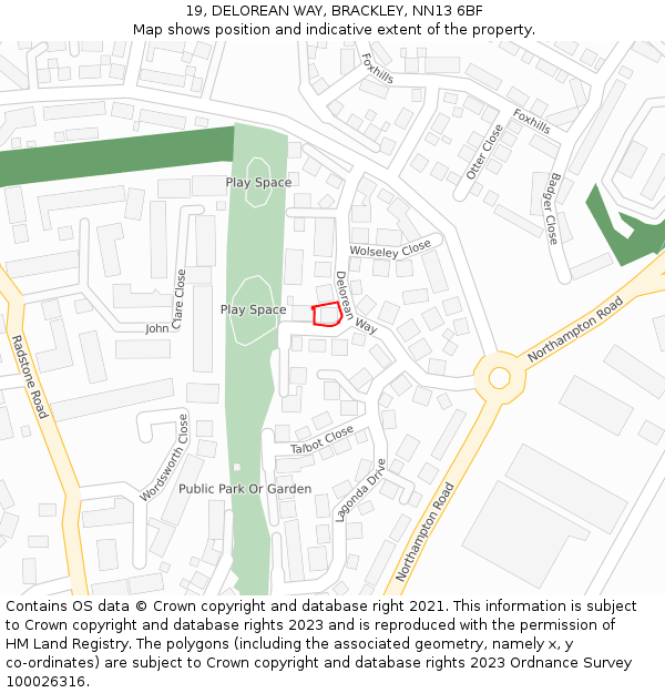 19, DELOREAN WAY, BRACKLEY, NN13 6BF: Location map and indicative extent of plot