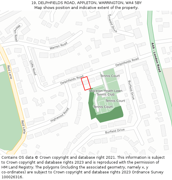 19, DELPHFIELDS ROAD, APPLETON, WARRINGTON, WA4 5BY: Location map and indicative extent of plot