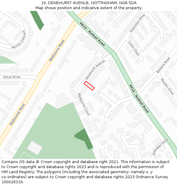 19, DENEHURST AVENUE, NOTTINGHAM, NG8 5DA: Location map and indicative extent of plot