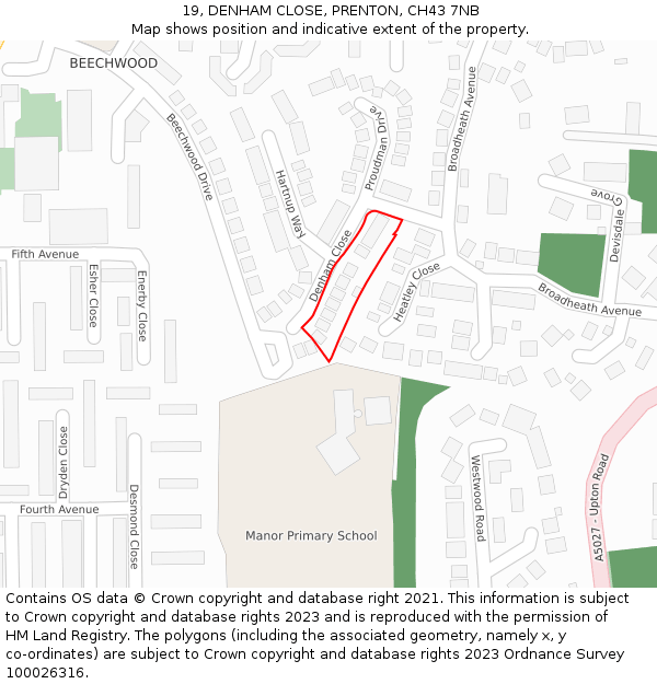 19, DENHAM CLOSE, PRENTON, CH43 7NB: Location map and indicative extent of plot
