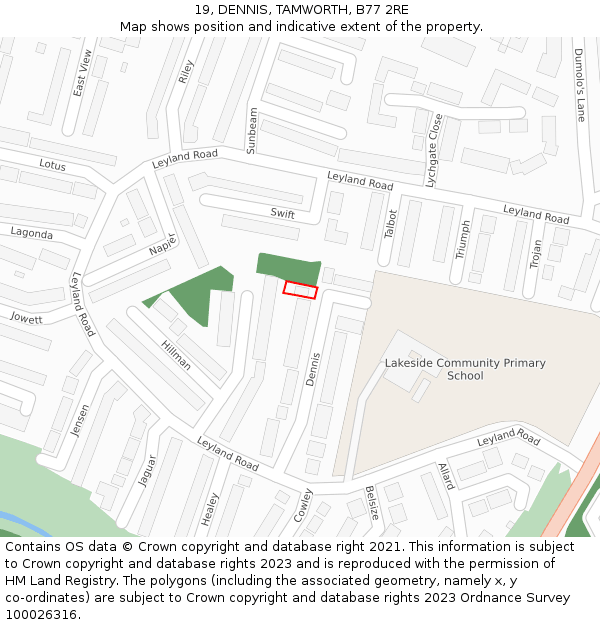 19, DENNIS, TAMWORTH, B77 2RE: Location map and indicative extent of plot
