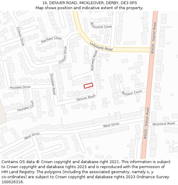 19, DENVER ROAD, MICKLEOVER, DERBY, DE3 0PS: Location map and indicative extent of plot