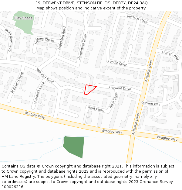 19, DERWENT DRIVE, STENSON FIELDS, DERBY, DE24 3AQ: Location map and indicative extent of plot