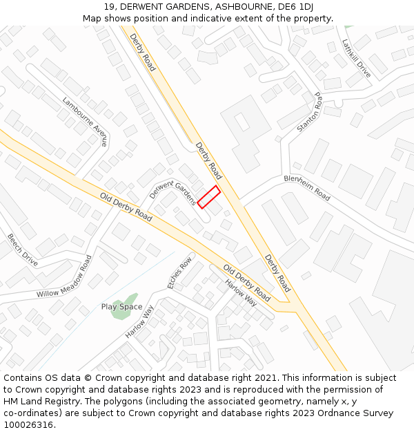 19, DERWENT GARDENS, ASHBOURNE, DE6 1DJ: Location map and indicative extent of plot