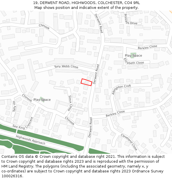 19, DERWENT ROAD, HIGHWOODS, COLCHESTER, CO4 9RL: Location map and indicative extent of plot