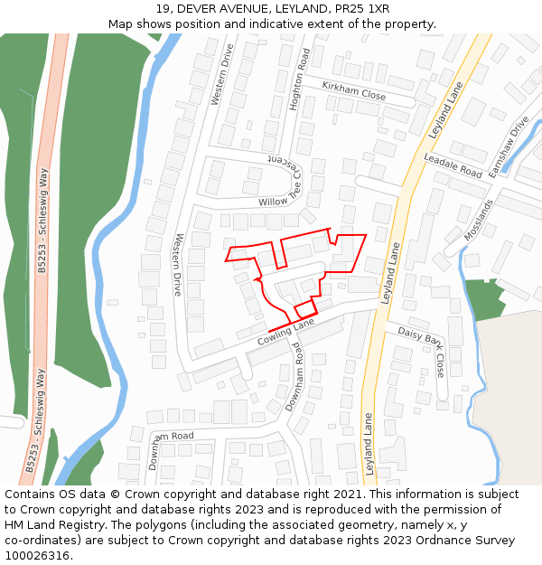 19, DEVER AVENUE, LEYLAND, PR25 1XR: Location map and indicative extent of plot