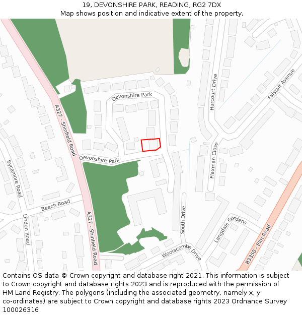 19, DEVONSHIRE PARK, READING, RG2 7DX: Location map and indicative extent of plot