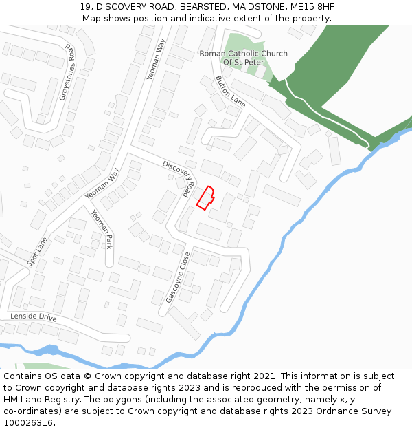 19, DISCOVERY ROAD, BEARSTED, MAIDSTONE, ME15 8HF: Location map and indicative extent of plot